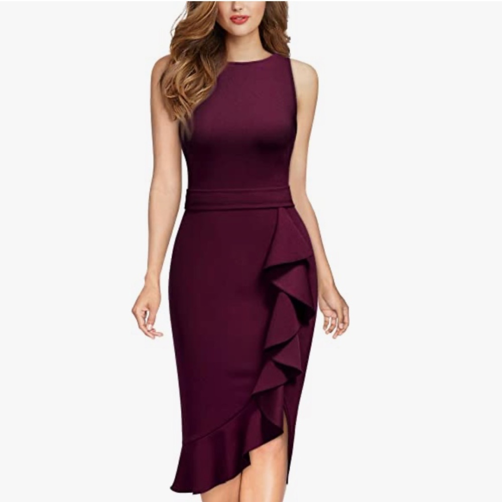 NWT Sleeveless Ruffle Evening Party Cocktail Dress Burgundy size XL US 12-16